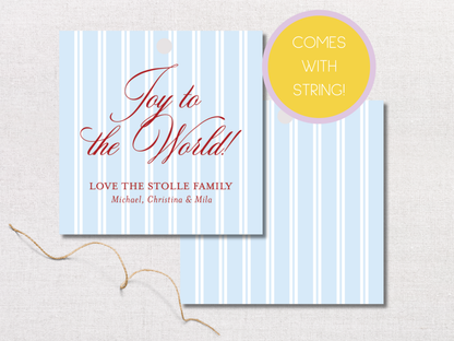 Christmas Blue Stripe Personalized Gift Tags