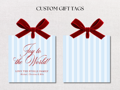 Christmas Blue Stripe Personalized Gift Tags