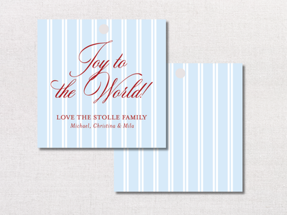 Christmas Blue Stripe Personalized Gift Tags