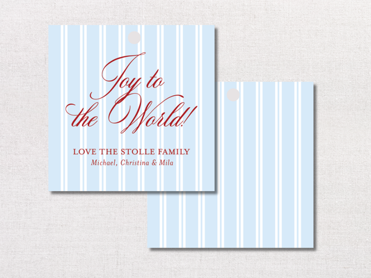 Christmas Blue Stripe Personalized Gift Tags