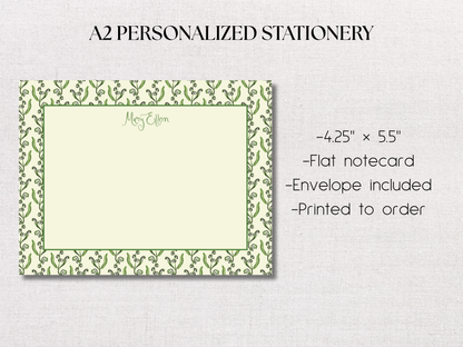 Green Floral Personalized Stationery